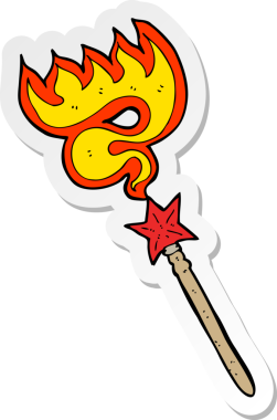 Bir insan tarafından çizilmiş sihirli değnek ve ateş büyüsü çıkartması.