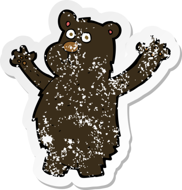 Bir insan tarafından çizilmiş komik bir siyah ayının gerilimli çıkartması.