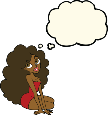 Bir insan tarafından çizilmiş düşünce baloncuğu olan güzel bir kadın.