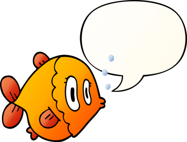 bir insan tarafından çizilmiş, konuşma baloncuklu çizgi film balığı.