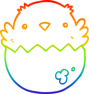 Gökkuşağının gradyan çizgisi bir insan tarafından çizilmiş yumurtadan çıkan bir karikatür yavrusunun çizimi.