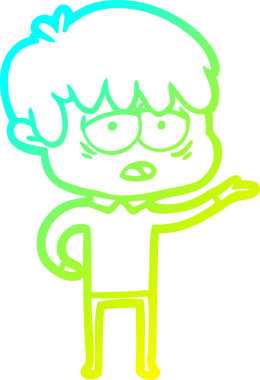 Bir insan tarafından çizilmiş, bitkin bir çocuğun soğuk çizgi çizimi.