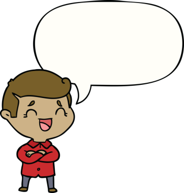 Bir insan tarafından çizilmiş konuşma balonlu gülen adam.