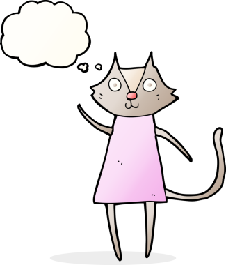 Bir insan tarafından çizilmiş düşünce balonuyla el sallayan sevimli çizgi film kedisi.