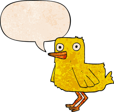 Bir insan tarafından çizilmiş eski moda konuşma baloncuklu çizgi film ördeği.