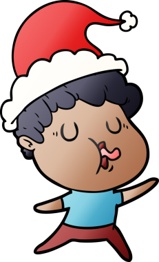 Bir insan tarafından çizilmiş Noel Baba şapkası giymiş bir adamın el çizimi karikatürü.