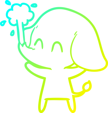 Bir insanın çizdiği suyu püskürten şirin bir filin soğuk eğimli çizgisi.