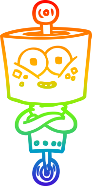 gökkuşağı gradyanı çizimi bir insan tarafından çizilmiş mutlu bir robot çizgi filmi.