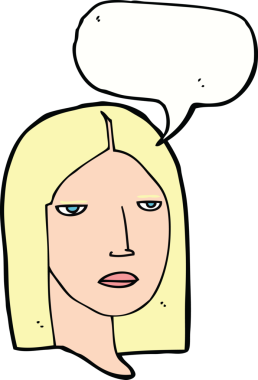 Bir insan tarafından çizilmiş konuşma balonu olan ciddi bir kadın çizgi filmi.