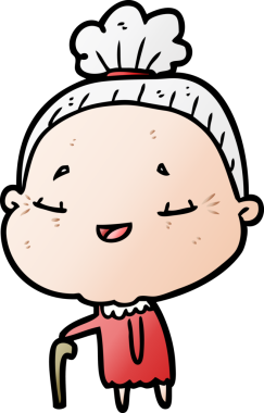 Bir insan tarafından çizilmiş bastonlu yaşlı bir kadın.