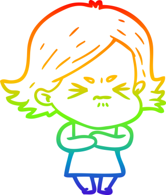 Gökkuşağı gradyan çizimi bir insan tarafından çizilmiş kızgın bir kız çizgi filmi