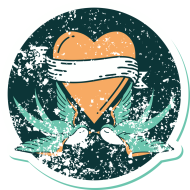 Kederli sembolik dövme stili kırlangıçlar ve bir insan tarafından çizilmiş sancaklı kalp.