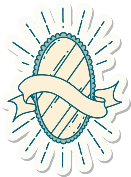 Bir insan tarafından çizilmiş dövme stili parlak ayna çıkartması.