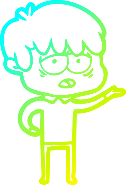 Bir insan tarafından çizilmiş, bitkin bir çocuğun soğuk çizgi çizimi.