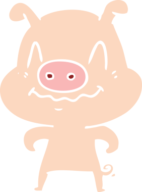 Bir insan tarafından çizilmiş düz renkli çizgi film domuzu.