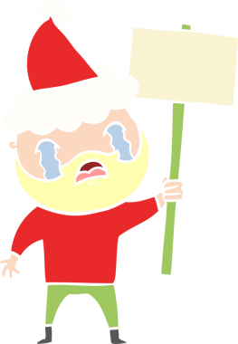Bir insanın çizdiği Noel Baba şapkasıyla ağlayan sakallı bir protestocunun el resmi.