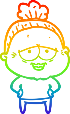 Gökkuşağı gradyan çizgi çizimi Bir insan tarafından çizilmiş mutlu yaşlı kadın