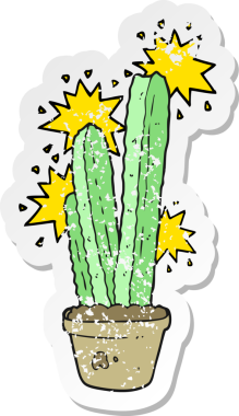 Bir insan tarafından çizilmiş bir kaktüsün gerilemiş retro yapıştırması.