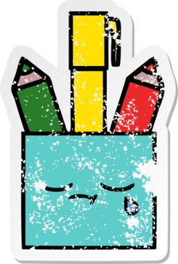 Bir insan tarafından çizilmiş sevimli bir kalem tenceresinin sıkıntılı çıkartması.