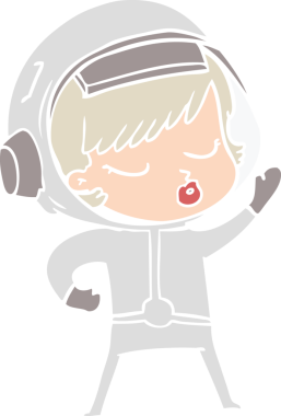 Düz renkli çizgi film. Bir insan tarafından çizilmiş güzel astronot kız.