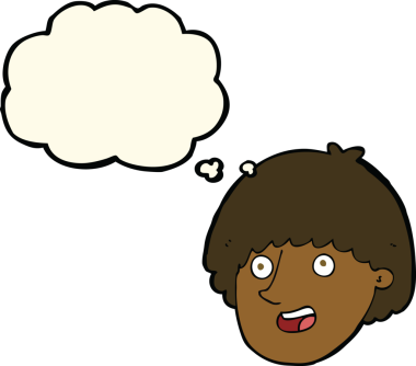 Bir insan tarafından çizilmiş düşünce baloncuklu mutlu erkek yüzü.