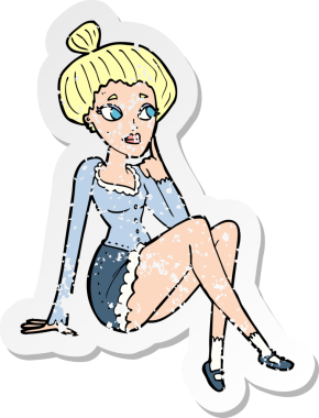 Bir insan tarafından çizilmiş düşünceli, çekici bir karikatürün gerilimli çıkartması.