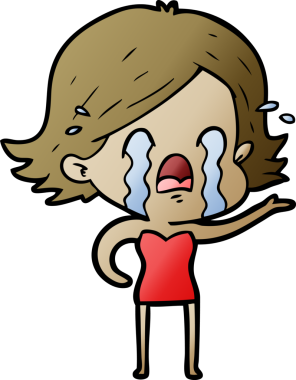 Bir insan tarafından çizilmiş ağlayan çizgi film kadını.