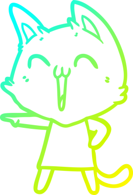 Bir insan tarafından çizilmiş mutlu çizgi film kedisinin soğuk gradyan çizgisi.