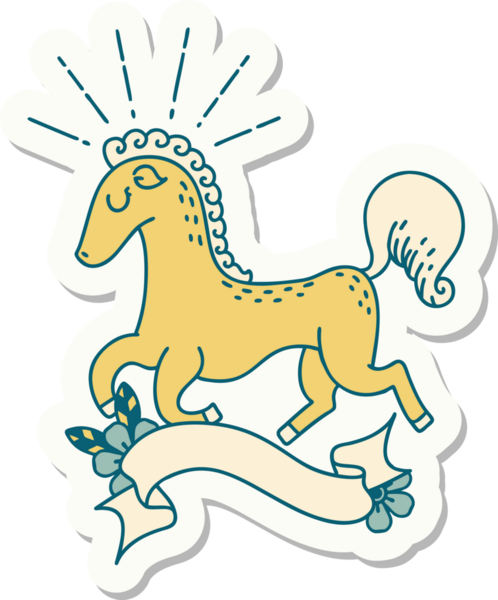 Bir insanın çizdiği dövme stili zıplayan bir aygır çıkartması.