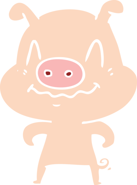 Bir insan tarafından çizilmiş düz renkli çizgi film domuzu.