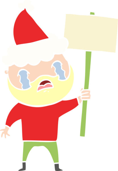 Bir insanın çizdiği Noel Baba şapkasıyla ağlayan sakallı bir protestocunun el resmi.