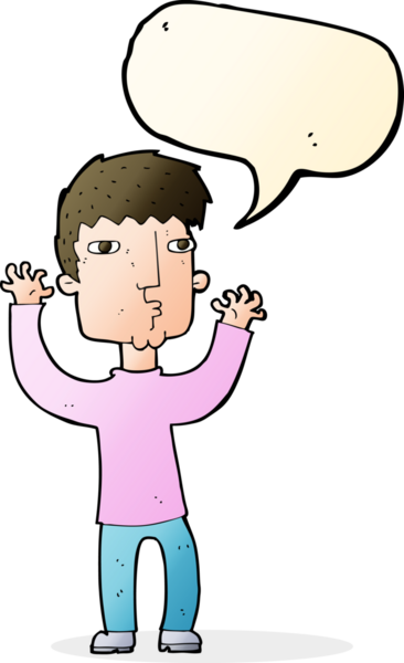 Bir insan tarafından çizilmiş konuşma balonu olan endişeli bir karikatür.