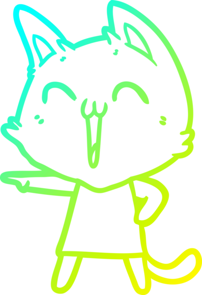 Bir insan tarafından çizilmiş mutlu çizgi film kedisinin soğuk gradyan çizgisi.
