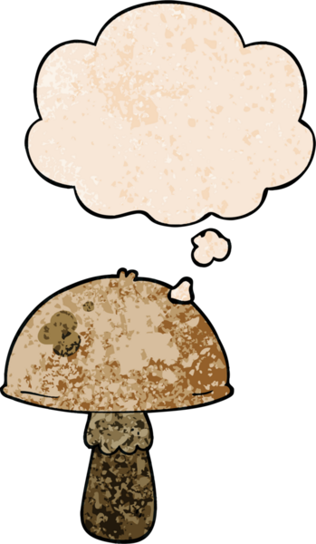 Bir insan tarafından çizilmiş grunge desenli düşünce baloncuklu mantar.