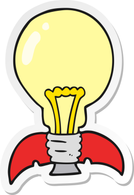 Bir insan tarafından çizilmiş karikatür ampülü roket gemisinin çıkartması.