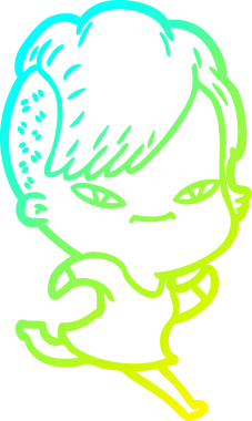 Hipster saç kesimi bir insan tarafından çizilmiş hoş bir çizgi film kızı çizimi.