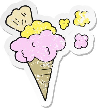 Bir insanın çizdiği karikatür dondurmasının gerilimli retro etiketi.