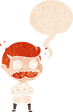 Bıyıklı bir çizgi film adamı grunge 'daki konuşma baloncuğuyla şok oldu.