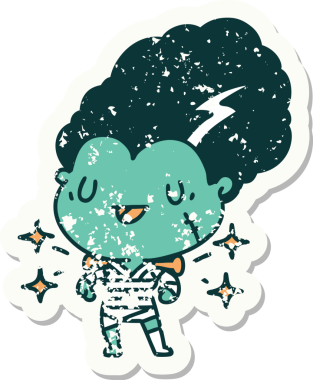 Dövme stili eski bir çıkartma. Bir insan tarafından çizilmiş zombi gelin karakteri.