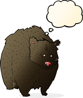 Bir insan tarafından çizilmiş büyük siyah ayı karikatürü.