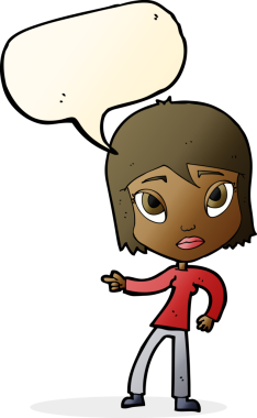 Bir insan tarafından çizilmiş konuşma balonu olan bir kadını gösteren çizgi film.