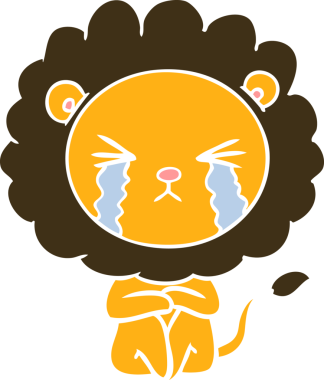 Düz renkli karikatür ağlayan aslan bir insan tarafından çizilmiş.
