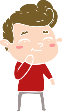 Bir insan tarafından çizilmiş mutlu düz renkli karikatür adam.