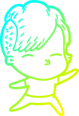 Bir insan tarafından çizilmiş, gözlerini kısarak bakan bir çizgi film karakteri.