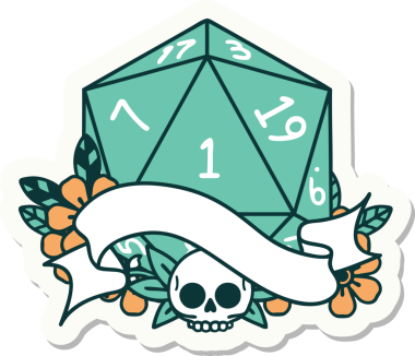 Bir insan tarafından çizilmiş doğal bir d20 zar etiketi.