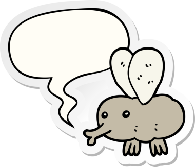 Bir insan tarafından çizilmiş konuşma balonu çıkartmalı çizgi film sineği.