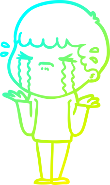 Bir insan tarafından çizilmiş ağlayan bir çizgi film karakteri çizimi.