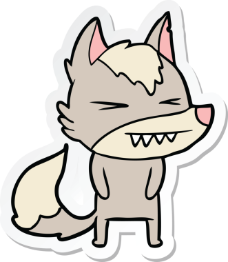 Bir insan tarafından çizilmiş kızgın bir kurt çizgi filminin çıkartması.