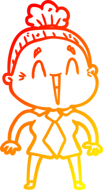 Bir insan tarafından çizilmiş mutlu, yaşlı bir kadının sıcak çizgi çizimi.