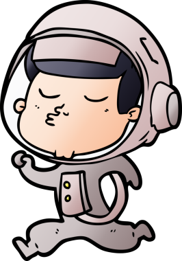 Bir insan tarafından çizilen kendine güvenen bir astronot çizgi filmi.